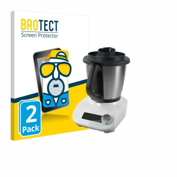 Face avant d’un emballage produit avec le logo de la marque BROTECT. À côté, l’appareil Vorwerk Thermomix Friend est représent