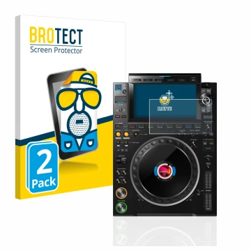 Face avant d’un emballage produit avec le logo de la marque BROTECT. À côté, l’appareil Pioneer CDJ 3000 est représenté avec l