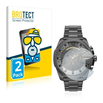 Face avant d’un emballage produit avec le logo de la marque BROTECT. À côté, l’appareil Diesel Chronograph DZ4466 est représen