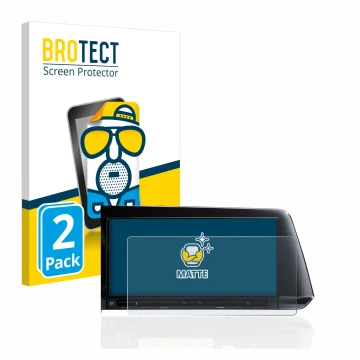 Face avant d’un emballage produit avec le logo de la marque BROTECT. À côté, l’appareil Volkswagen Golf 8 2020 Discover Pro 10