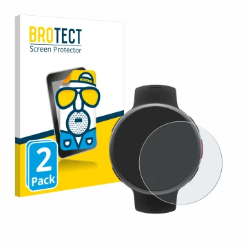 Face avant d’un emballage produit avec le logo de la marque BROTECT. À côté, l’appareil Polar Vantage V2 est représenté avec l