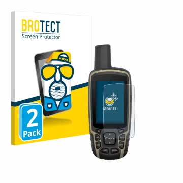 Face avant d’un emballage produit avec le logo de la marque BROTECT. À côté, l’appareil Garmin GPSMAP 65s est représenté avec 