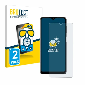 Face avant d’un emballage produit avec le logo de la marque BROTECT. À côté, l’appareil Samsung Galaxy M12 est représenté avec