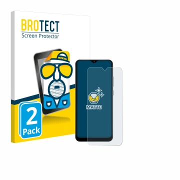 Face avant d’un emballage produit avec le logo de la marque BROTECT. À côté, l’appareil Samsung Galaxy A02s est représenté ave