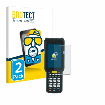 Face avant d’un emballage produit avec le logo de la marque BROTECT. À côté, l’appareil Zebra MC3300X est représenté avec la p