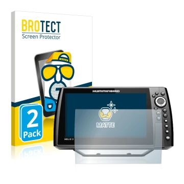 Face avant d’un emballage produit avec le logo de la marque BROTECT. À côté, l’appareil Humminbird Helix 9 CHIRP MSI+ GPS G4N 