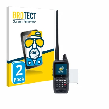 Face avant d’un emballage produit avec le logo de la marque BROTECT. À côté, l’appareil Yaesu FTA-550 est représenté avec la p