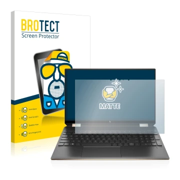 Face avant d’un emballage produit avec le logo de la marque BROTECT. À côté, l’appareil HP Spectre x360 (15-eb) (359.9 mm x 22