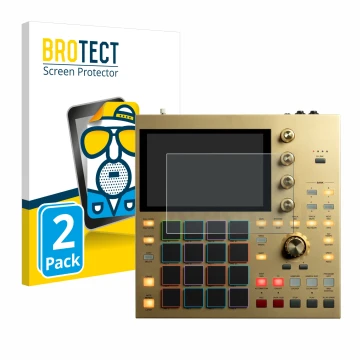 Face avant d’un emballage produit avec le logo de la marque BROTECT. À côté, l’appareil Akai MPC One est représenté avec la pr