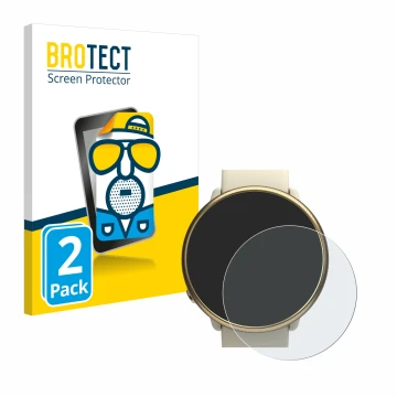 Face avant d’un emballage produit avec le logo de la marque BROTECT. À côté, l’appareil Polar Ignite 2 est représenté avec la 