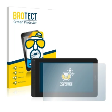 Face avant d’un emballage produit avec le logo de la marque BROTECT. À côté, l’appareil Huion Kamvas 13 est représenté avec la