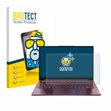 Face avant d’un emballage produit avec le logo de la marque BROTECT. À côté, l’appareil Lenovo Yoga Slim 7 14