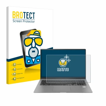 Face avant d’un emballage produit avec le logo de la marque BROTECT. À côté, l’appareil LG gram 17'' 2021 est représenté avec 