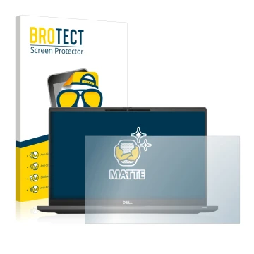 Face avant d’un emballage produit avec le logo de la marque BROTECT. À côté, l’appareil Dell Latitude 7320 Non-Touch est repré
