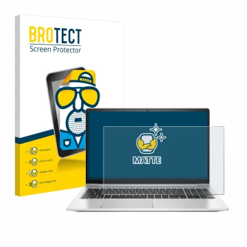 Face avant d’un emballage produit avec le logo de la marque BROTECT. À côté, l’appareil HP ProBook 450 G8 est représenté avec 