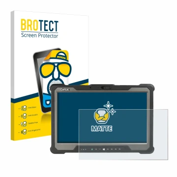 Face avant d’un emballage produit avec le logo de la marque BROTECT. À côté, l’appareil Getac A140 est représenté avec la prot