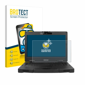 Face avant d’un emballage produit avec le logo de la marque BROTECT. À côté, l’appareil Getac S410 est représenté avec la prot