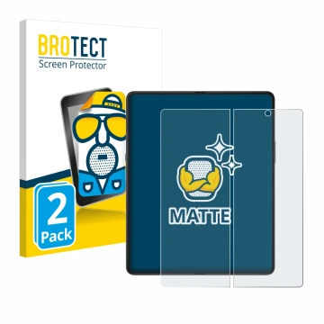 Face avant d’un emballage produit avec le logo de la marque BROTECT. À côté, l’appareil Samsung Galaxy Z Fold 3 5G (Affichage 
