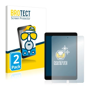 Face avant d’un emballage produit avec le logo de la marque BROTECT. À côté, l’appareil Apple iPad 10.2