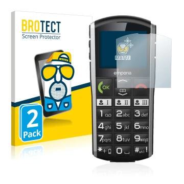 Face avant d’un emballage produit avec le logo de la marque BROTECT. À côté, l’appareil Emporia Simplicity est représenté avec