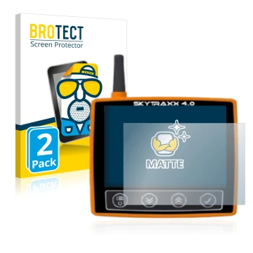 Face avant d’un emballage produit avec le logo de la marque BROTECT. À côté, l’appareil Skytraxx 4.0 est représenté avec la pr