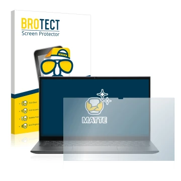 Face avant d’un emballage produit avec le logo de la marque BROTECT. À côté, l’appareil Dell Inspiron 14 7415 2-in-1 est repré