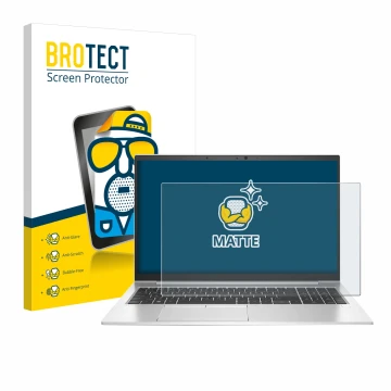 Face avant d’un emballage produit avec le logo de la marque BROTECT. À côté, l’appareil HP EliteBook 850 G7 est représenté ave