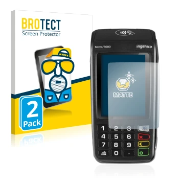 Face avant d’un emballage produit avec le logo de la marque BROTECT. À côté, l’appareil ingenico Move 5000 est représenté avec