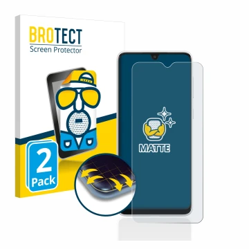 Face avant d’un emballage produit avec le logo de la marque BROTECT. À côté, l’appareil Samsung Galaxy A03 est représenté avec