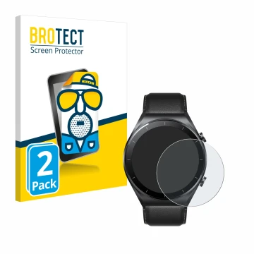 Face avant d’un emballage produit avec le logo de la marque BROTECT. À côté, l’appareil Xiaomi Watch S1 est représenté avec la