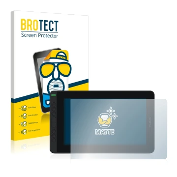 Face avant d’un emballage produit avec le logo de la marque BROTECT. À côté, l’appareil Huion Kamvas 12 est représenté avec la