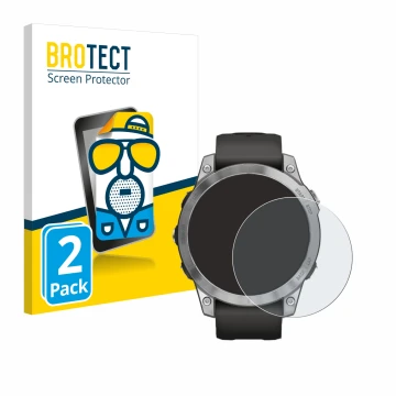 Face avant d’un emballage produit avec le logo de la marque BROTECT. À côté, l’appareil Garmin Fenix 7 (47 mm) est représenté 