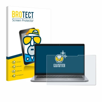 Face avant d’un emballage produit avec le logo de la marque BROTECT. À côté, l’appareil Dell Latitude 7320 2-in-1 est représen
