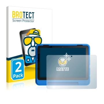 Face avant d’un emballage produit avec le logo de la marque BROTECT. À côté, l’appareil Amazon Fire HD 8 Kids Pro Edition 2021