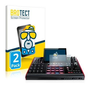 Face avant d’un emballage produit avec le logo de la marque BROTECT. À côté, l’appareil Akai MPC X 10.1