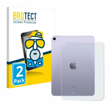Face avant d’un emballage produit avec le logo de la marque BROTECT. À côté, l’appareil Apple iPad Air 5 WiFi 2022 (Arrière, 5