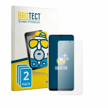 Face avant d’un emballage produit avec le logo de la marque BROTECT. À côté, l’appareil Samsung Galaxy A33 5G est représenté a
