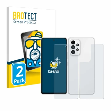 Face avant d’un emballage produit avec le logo de la marque BROTECT. À côté, l’appareil Samsung Galaxy A53 5G (Avant+Arrière) 