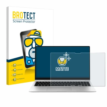 Face avant d’un emballage produit avec le logo de la marque BROTECT. À côté, l’appareil Samsung Galaxy Book2 Pro 360 15.6