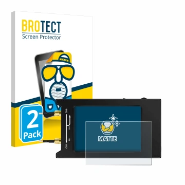 Face avant d’un emballage produit avec le logo de la marque BROTECT. À côté, l’appareil NanoVNA H4 est représenté avec la prot