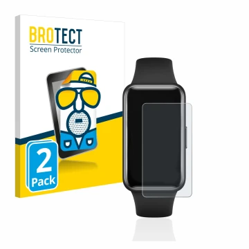 Face avant d’un emballage produit avec le logo de la marque BROTECT. À côté, l’appareil Huawei Band 7 est représenté avec la p