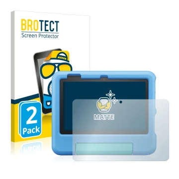 Face avant d’un emballage produit avec le logo de la marque BROTECT. À côté, l’appareil Amazon Fire 7 Kids 2022 est représenté
