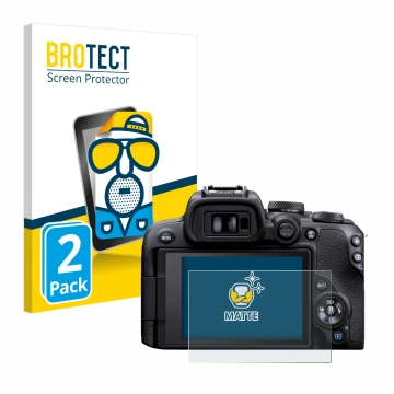 Face avant d’un emballage produit avec le logo de la marque BROTECT. À côté, l’appareil Canon EOS R10 est représenté avec la p