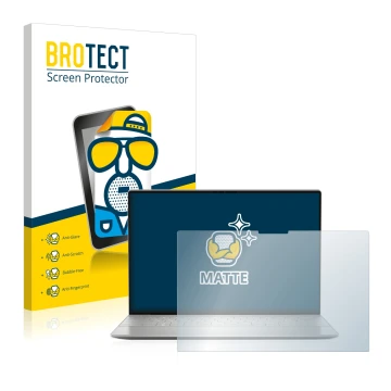 Face avant d’un emballage produit avec le logo de la marque BROTECT. À côté, l’appareil Dell XPS 13 Plus 9320 Touch est représ