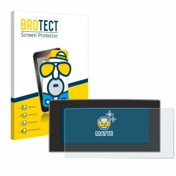 Face avant d’un emballage produit avec le logo de la marque BROTECT. À côté, l’appareil Ford Focus 2022 Sync 4 13.2