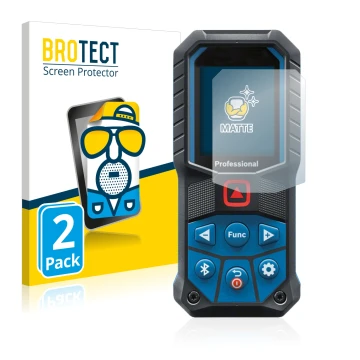 Face avant d’un emballage produit avec le logo de la marque BROTECT. À côté, l’appareil Bosch GLM 50-27 C est représenté avec 