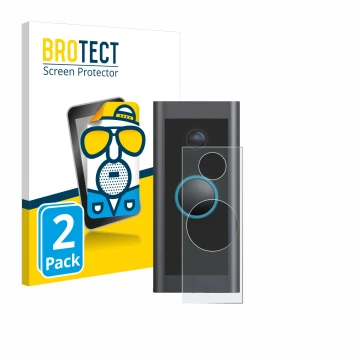 Face avant d’un emballage produit avec le logo de la marque BROTECT. À côté, l’appareil Ring Video Doorbell Wired est représen