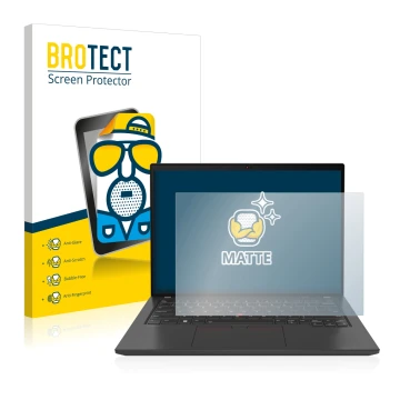 Face avant d’un emballage produit avec le logo de la marque BROTECT. À côté, l’appareil Lenovo ThinkPad T14 Gen 3 est représen