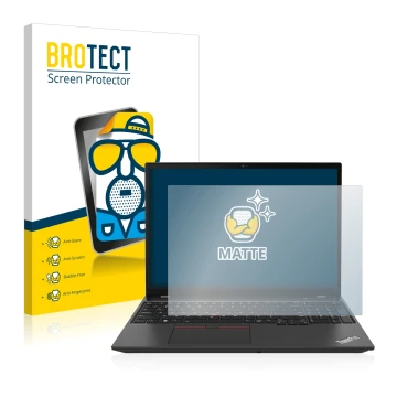 Face avant d’un emballage produit avec le logo de la marque BROTECT. À côté, l’appareil Lenovo ThinkPad T16 Gen 1 16