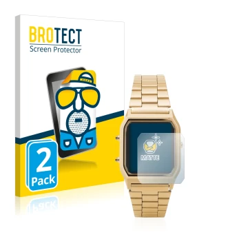 Face avant d’un emballage produit avec le logo de la marque BROTECT. À côté, l’appareil Casio AQ-230GA est représenté avec la 